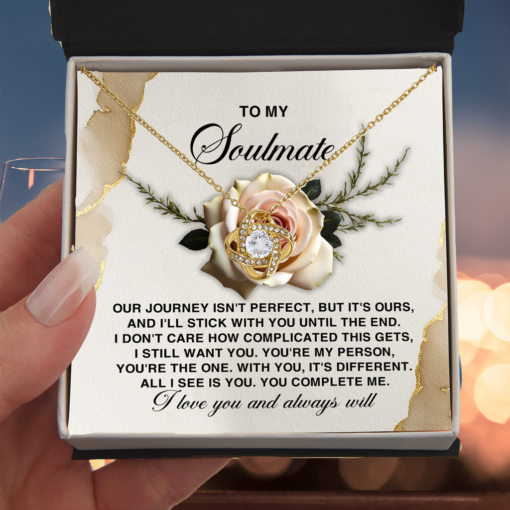 To My Soulmate  - You Complete Me - Love Knot Necklace with Gift Box