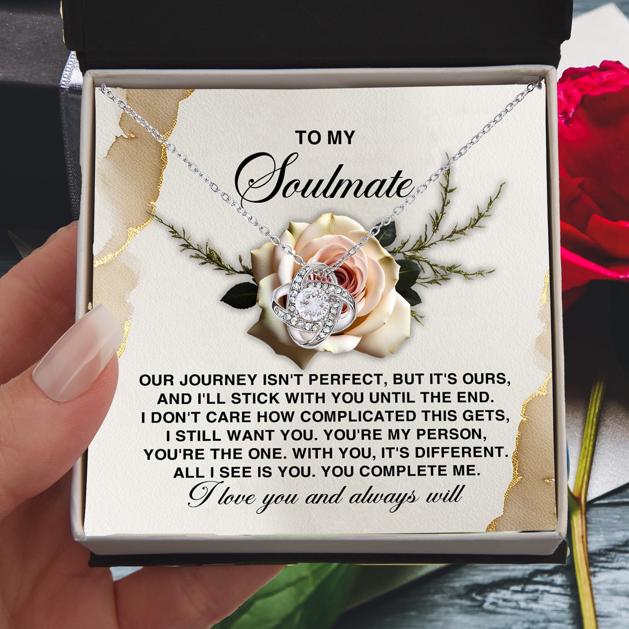 To My Soulmate  - You Complete Me - Love Knot Necklace with Gift Box