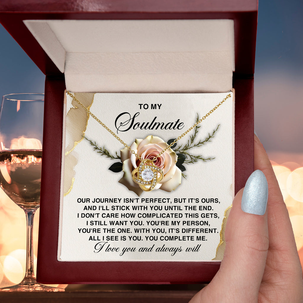 To My Soulmate  - You Complete Me - Love Knot Necklace with Gift Box
