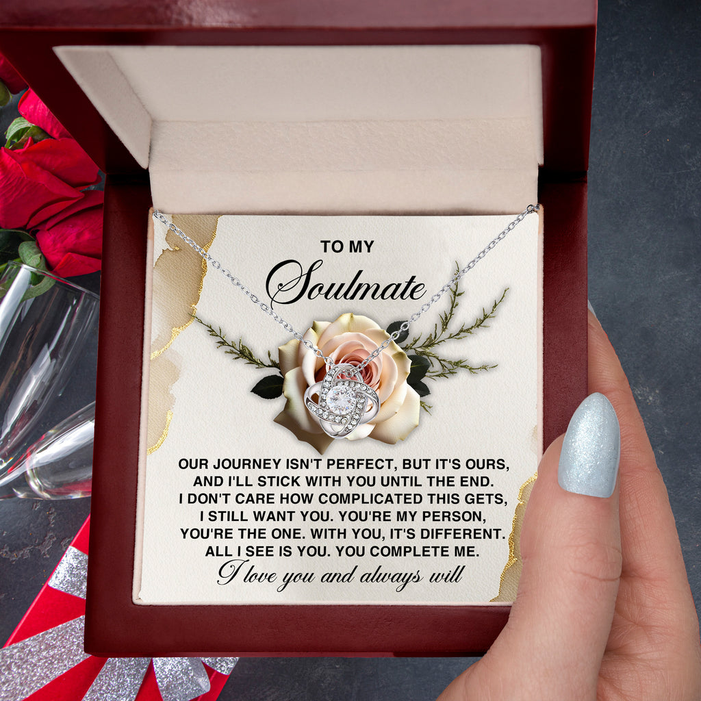 To My Soulmate  - You Complete Me - Love Knot Necklace with Gift Box