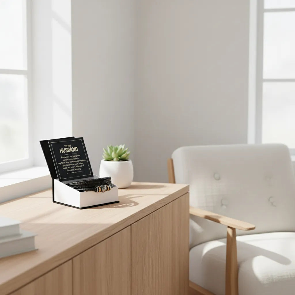 Gift for Husband - Anchor in our Family - Men's Leather Bracelet