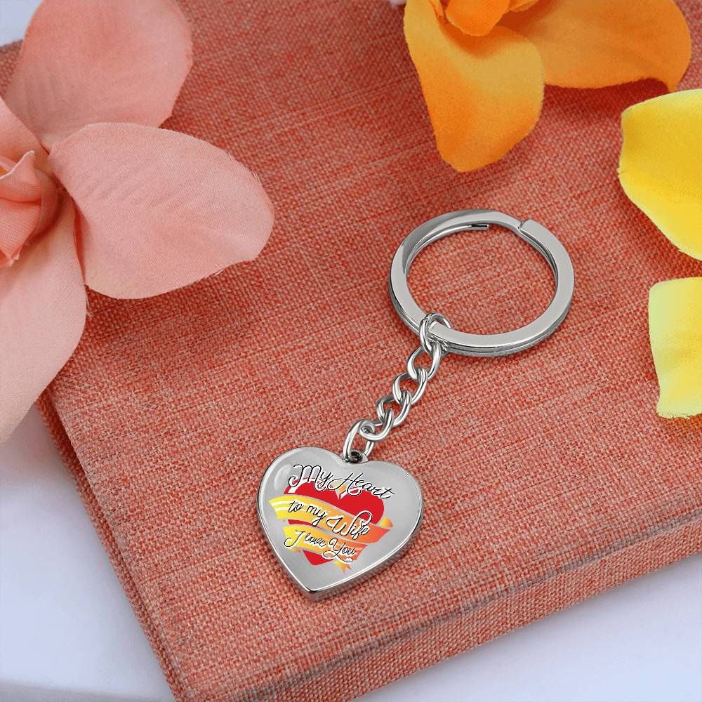 My Heart to My Wife – I Love You | Engraved Stainless Heart Keychain
