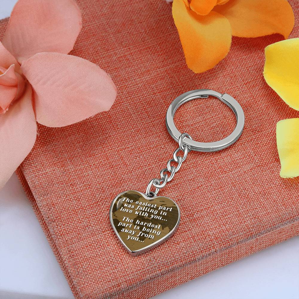 Long Distance Love Heart Keychain – The Easiest Part Was Falling in Love Romantic Gift