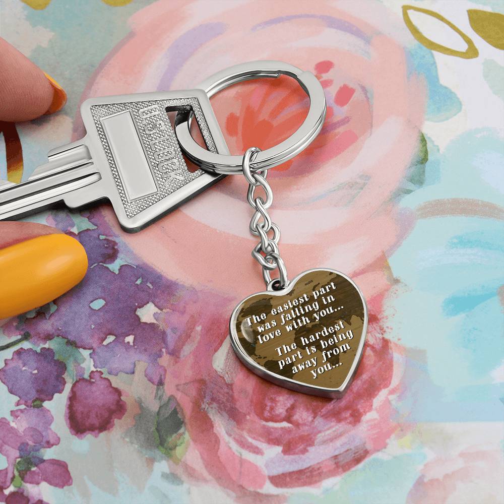 Long Distance Love Heart Keychain – The Easiest Part Was Falling in Love Romantic Gift