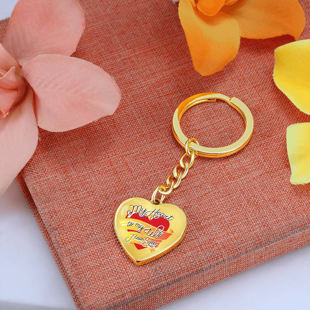 My Heart to My Wife – I Love You | Engraved Stainless Heart Keychain