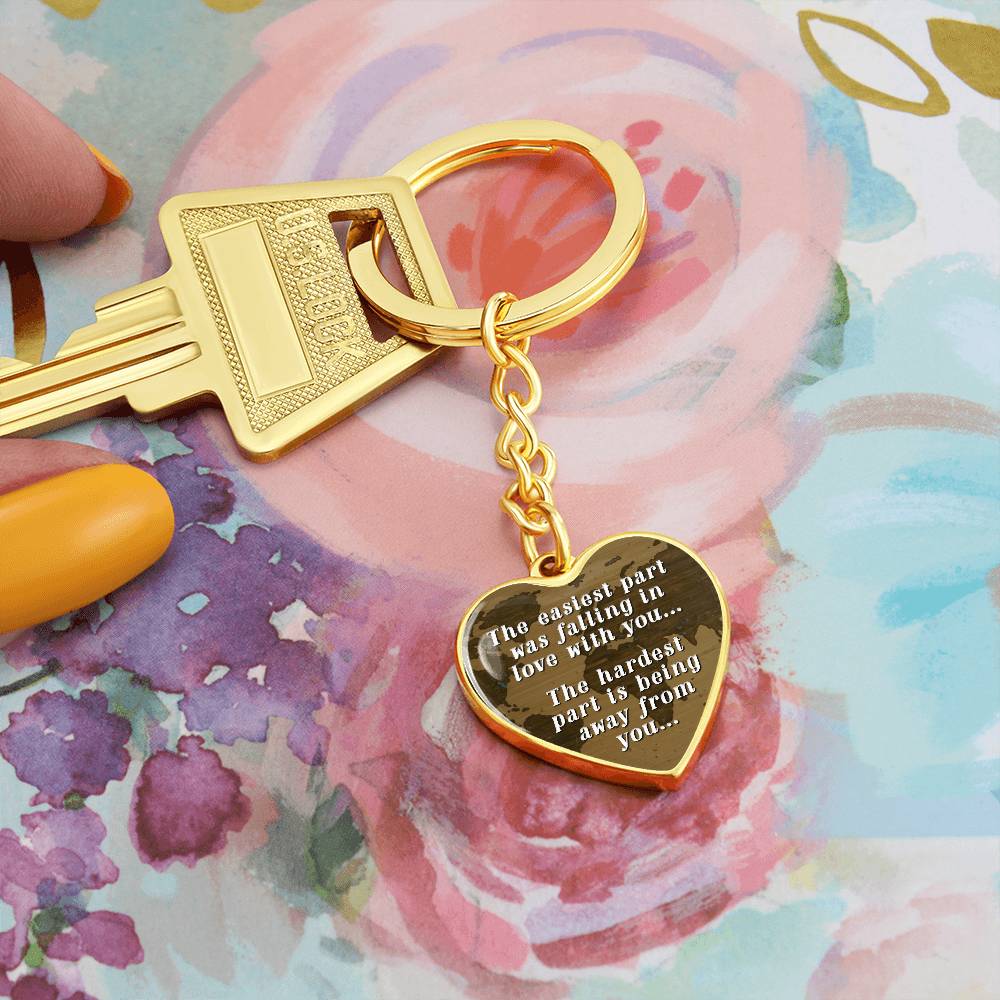 Long Distance Love Heart Keychain – The Easiest Part Was Falling in Love Romantic Gift