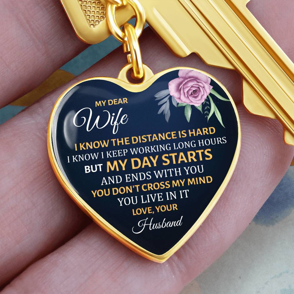 My Dear Wife Heart Keychain – Long Distance Husband Message Gift – Romantic Engraved Keepsake