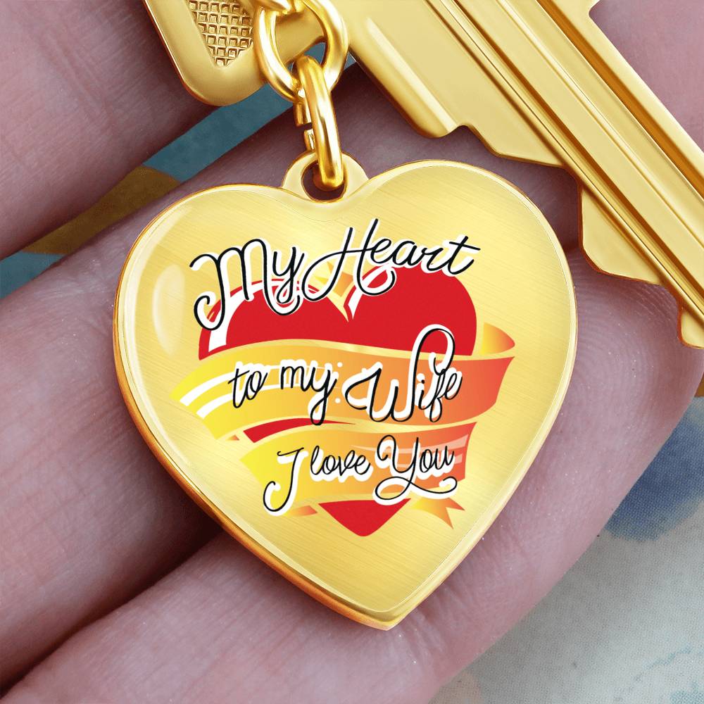 My Heart to My Wife – I Love You | Engraved Stainless Heart Keychain