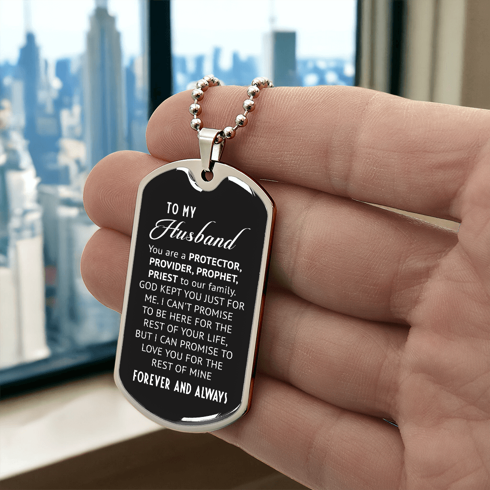 To My Husband – Personalized Dog Tag Necklace with Faith Message | Protector, Provider, Prophet, Priest