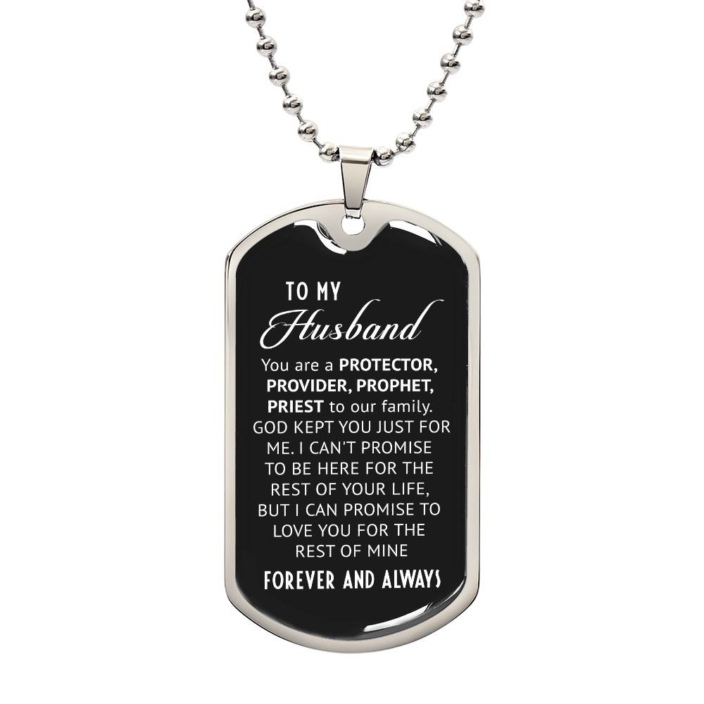 To My Husband – Personalized Dog Tag Necklace with Faith Message | Protector, Provider, Prophet, Priest