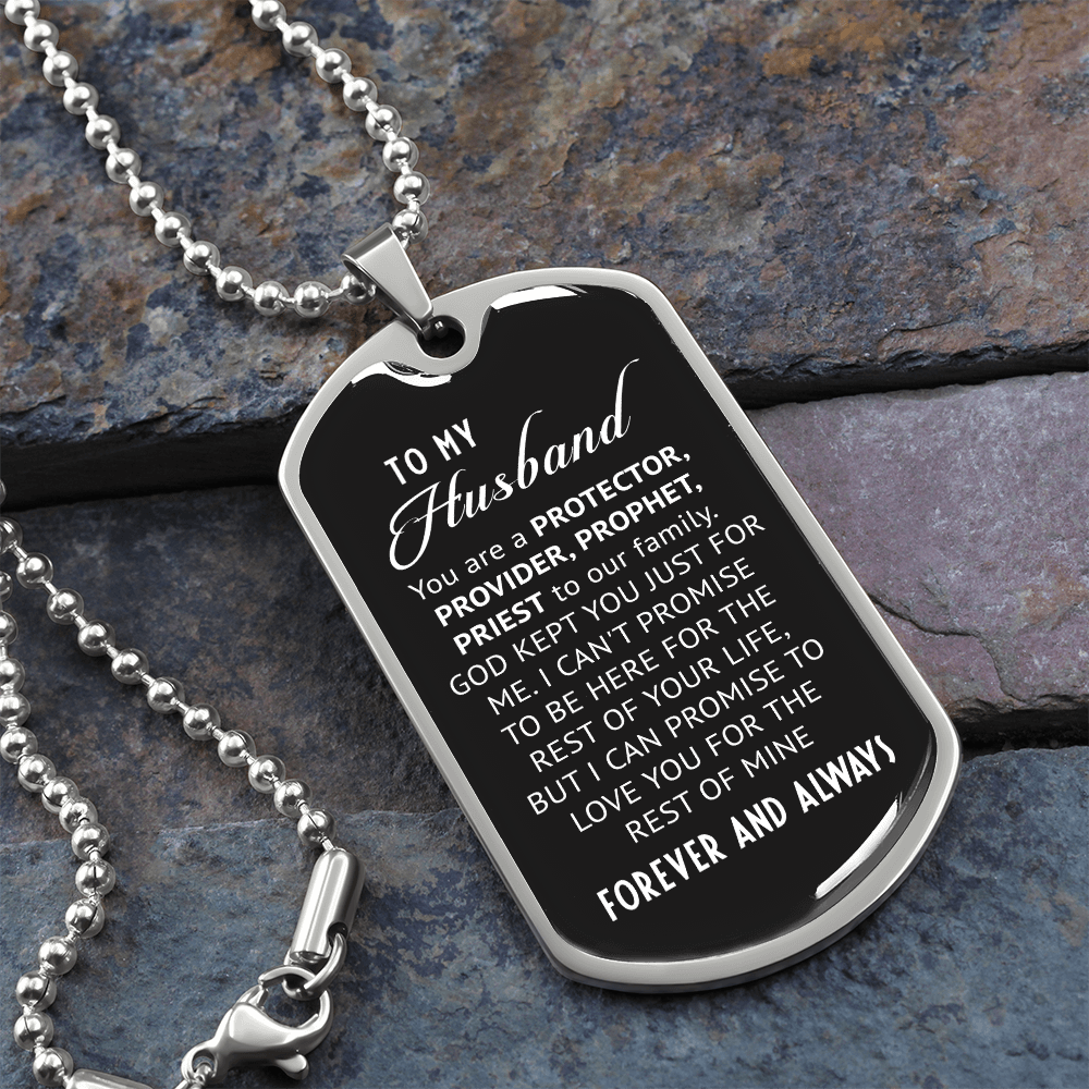 To My Husband – Personalized Dog Tag Necklace with Faith Message | Protector, Provider, Prophet, Priest