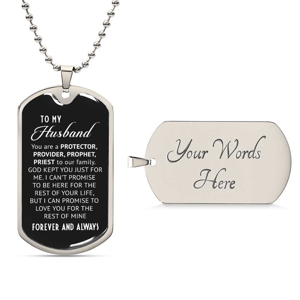 To My Husband – Personalized Dog Tag Necklace with Faith Message | Protector, Provider, Prophet, Priest