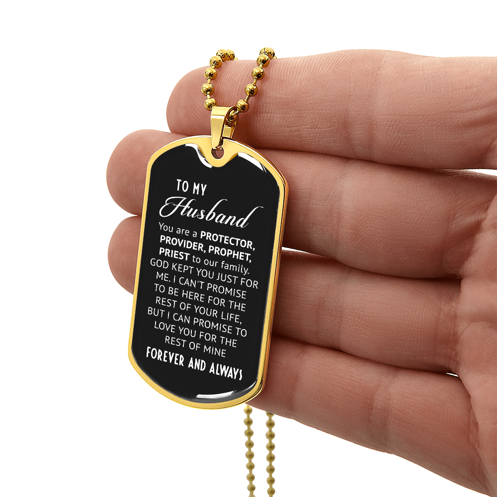 To My Husband – Personalized Dog Tag Necklace with Faith Message | Protector, Provider, Prophet, Priest