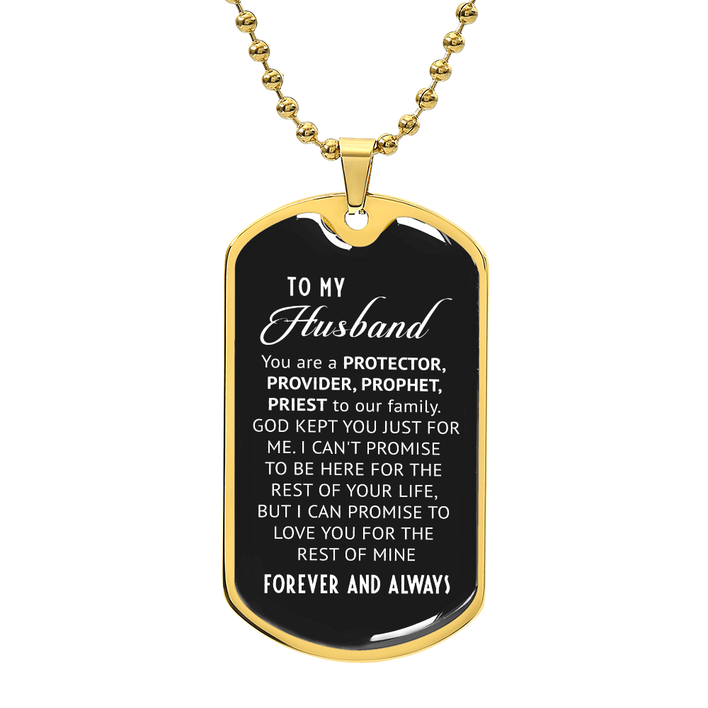 To My Husband – Personalized Dog Tag Necklace with Faith Message | Protector, Provider, Prophet, Priest