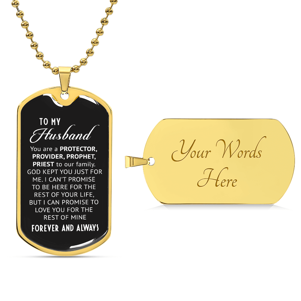 To My Husband – Personalized Dog Tag Necklace with Faith Message | Protector, Provider, Prophet, Priest