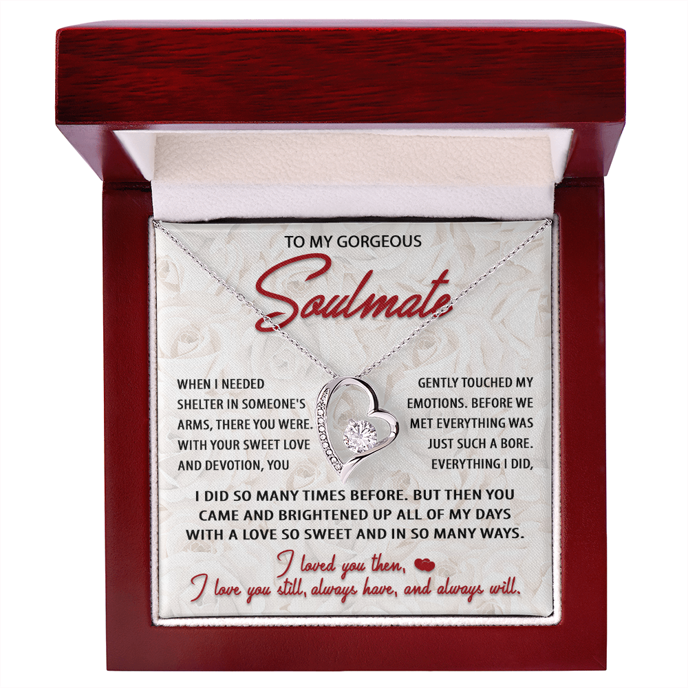To My Gorgeous Soulmate – Sweet Love - Forever Love Heart Necklace with Message Card