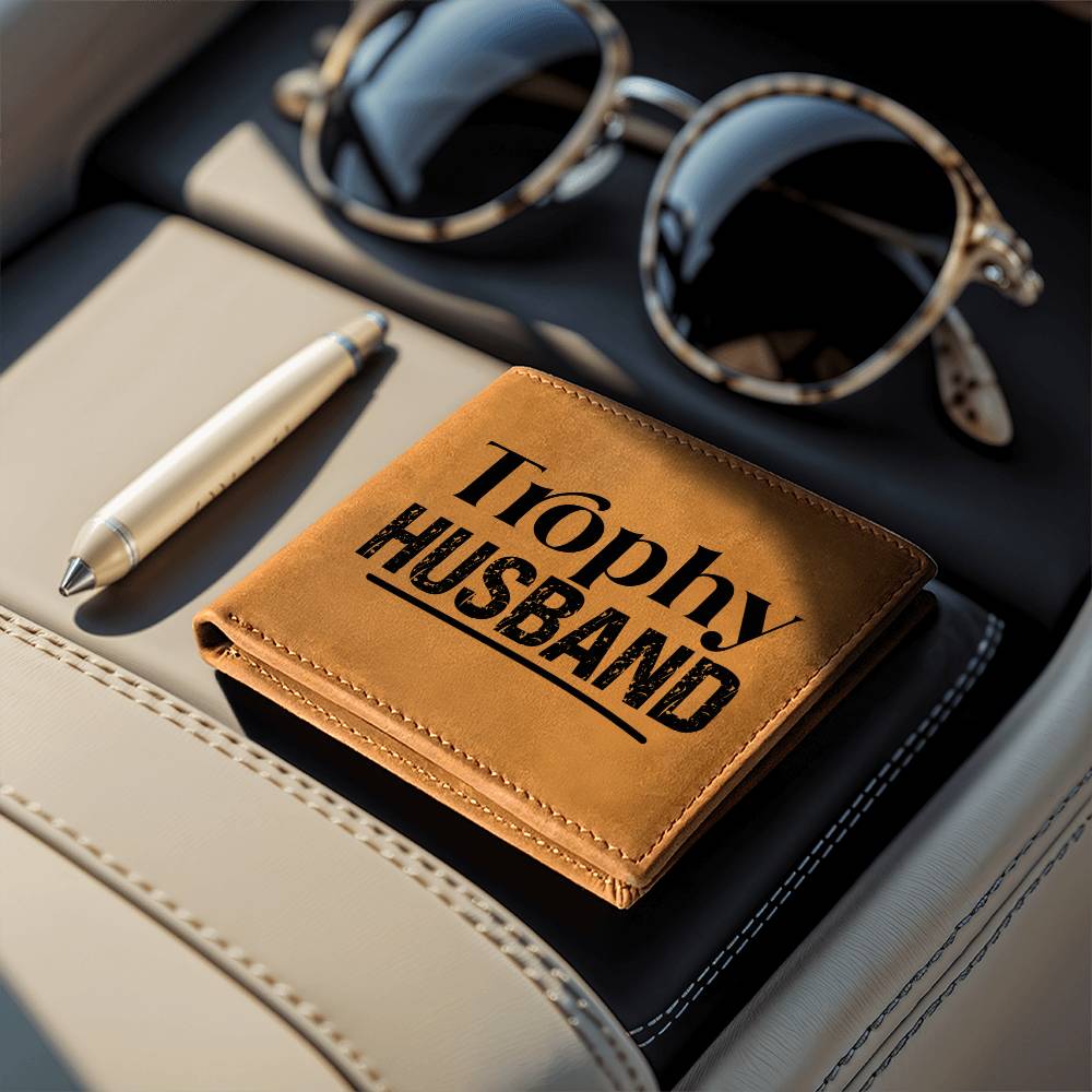 Trophy Husband Cowhide Leather Bifold Wallet – Funny & Stylish Gift for Him