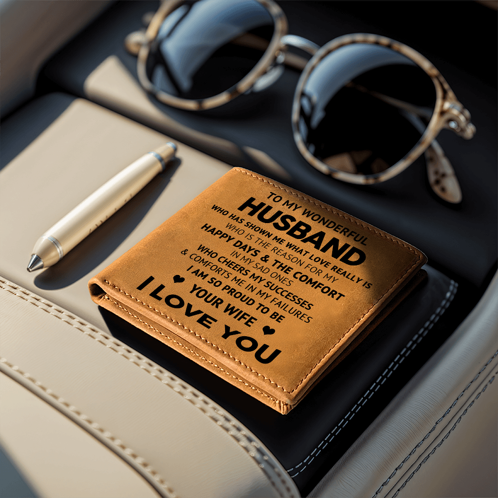 To My Wonderful Husband - Engraved Leather Cowhide Wallet – Meaningful Gift from Wife