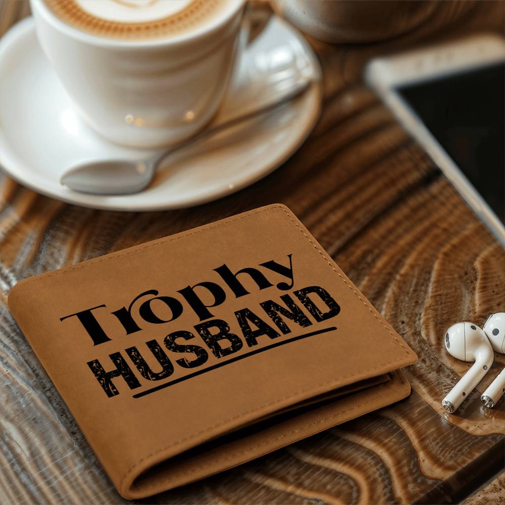 Trophy Husband Cowhide Leather Bifold Wallet – Funny & Stylish Gift for Him