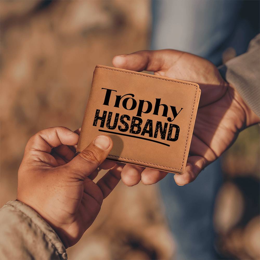 Trophy Husband Cowhide Leather Bifold Wallet – Funny & Stylish Gift for Him