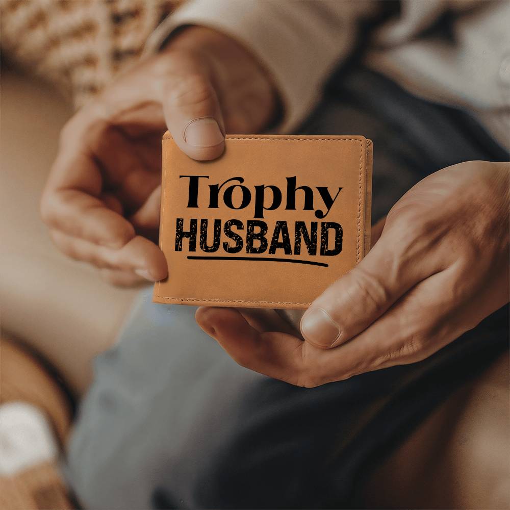Trophy Husband Cowhide Leather Bifold Wallet – Funny & Stylish Gift for Him