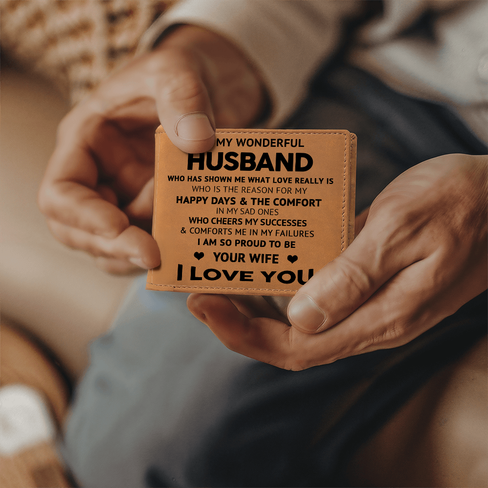 To My Wonderful Husband - Engraved Leather Cowhide Wallet – Meaningful Gift from Wife