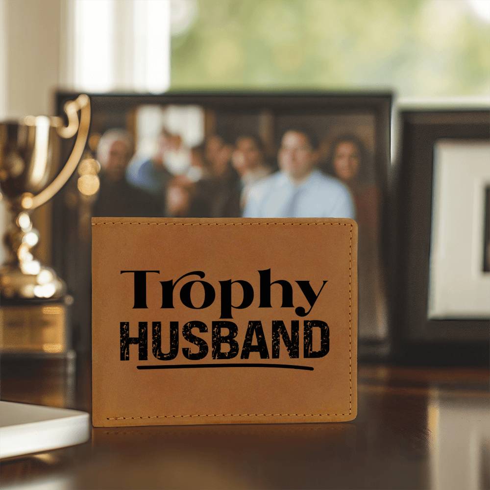 Trophy Husband Cowhide Leather Bifold Wallet – Funny & Stylish Gift for Him
