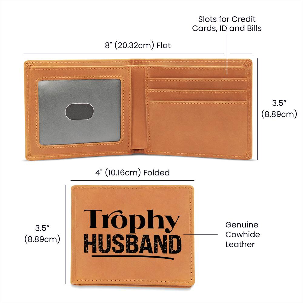 Trophy Husband Cowhide Leather Bifold Wallet – Funny & Stylish Gift for Him