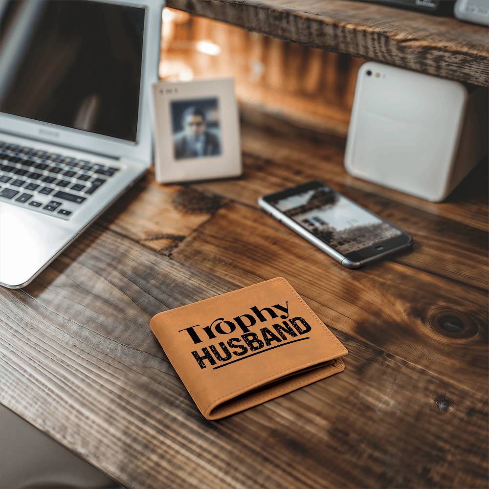 Trophy Husband Cowhide Leather Bifold Wallet – Funny & Stylish Gift for Him