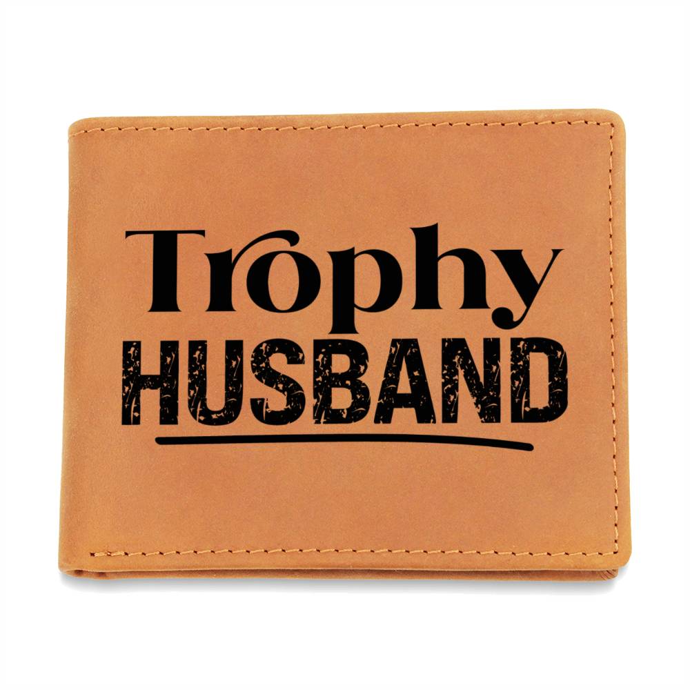 Trophy Husband Cowhide Leather Bifold Wallet – Funny & Stylish Gift for Him