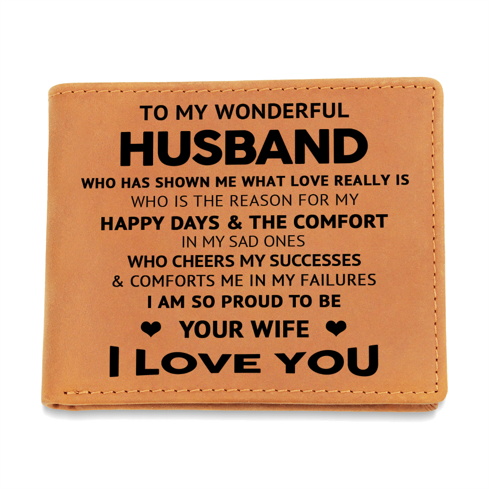 To My Wonderful Husband - Engraved Leather Cowhide Wallet – Meaningful Gift from Wife