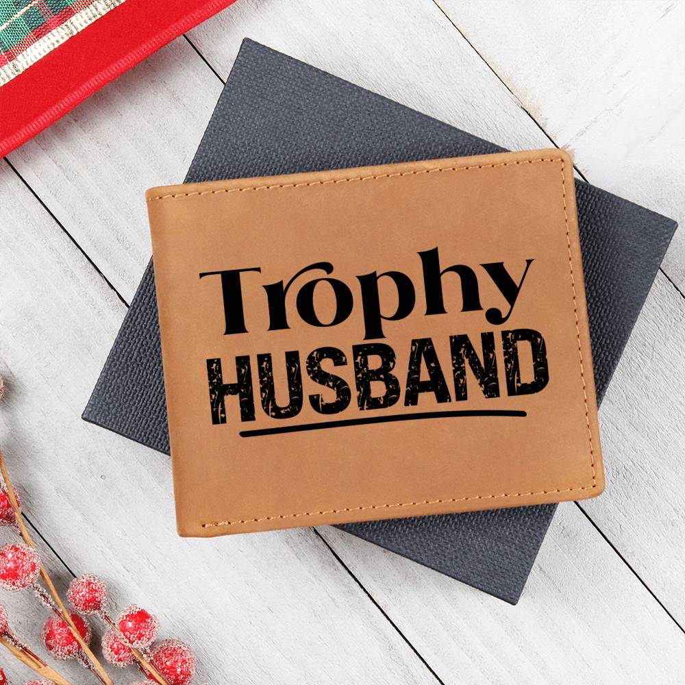 Trophy Husband Cowhide Leather Bifold Wallet – Funny & Stylish Gift for Him