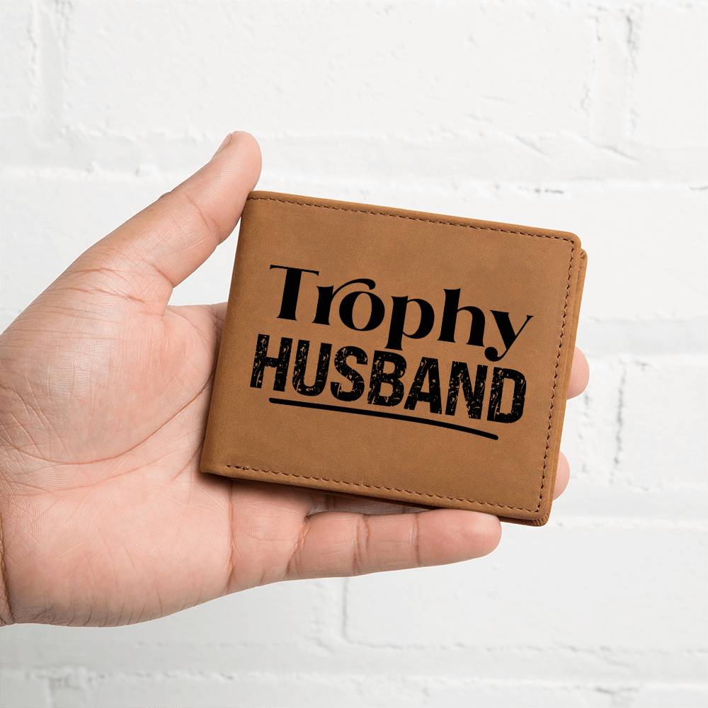 Trophy Husband Cowhide Leather Bifold Wallet – Funny & Stylish Gift for Him