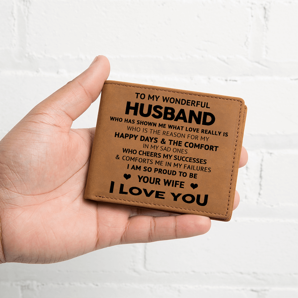 To My Wonderful Husband - Engraved Leather Cowhide Wallet – Meaningful Gift from Wife