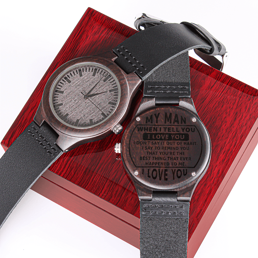 To My Man Engraved Wooden Watch – Romantic Gift for Husband, Fiancé, or Soulmate | Anniversary & Valentine's Day