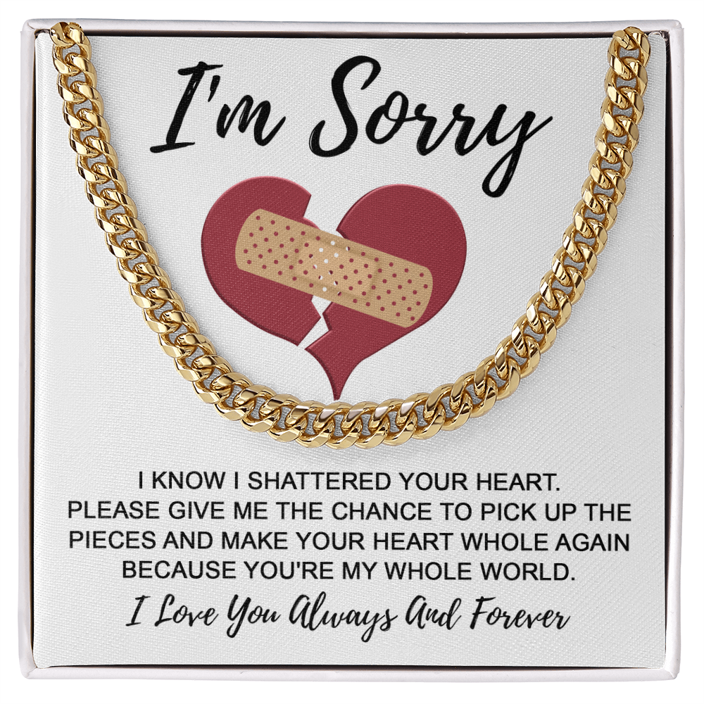 Apology Gift for Him - I'm Sorry - Cuban Chain Necklace with Gift Card and Box