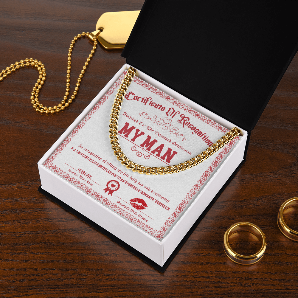 My Man Cuban Link Chain – Funny & Flirty Gift with Certificate Message Card