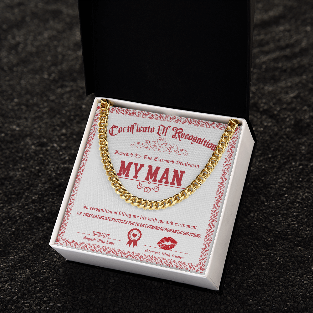 My Man Cuban Link Chain – Funny & Flirty Gift with Certificate Message Card