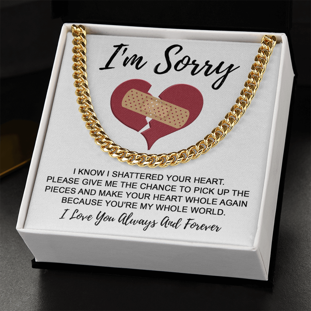 Apology Gift for Him - I'm Sorry - Cuban Chain Necklace with Gift Card and Box