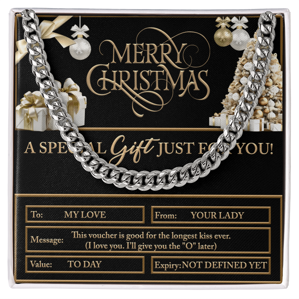 Merry Christmas Men's Cuban Chain Necklace – Funny Romantic, Flirty Christmas Gift