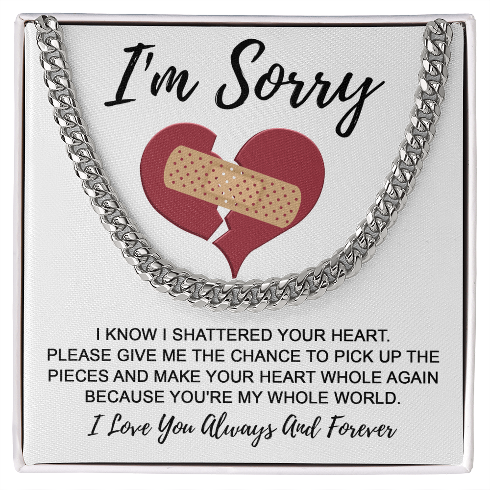 Apology Gift for Him - I'm Sorry - Cuban Chain Necklace with Gift Card and Box