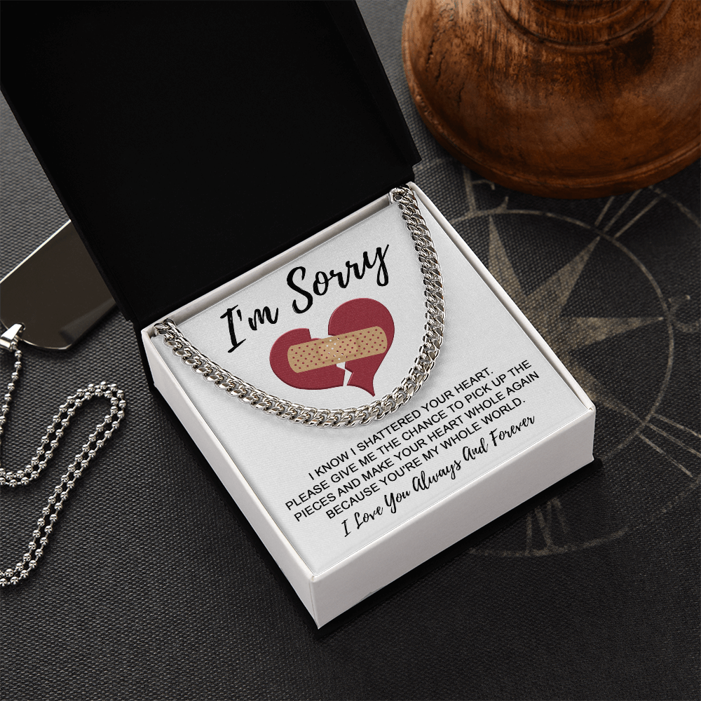 Apology Gift for Him - I'm Sorry - Cuban Chain Necklace with Gift Card and Box