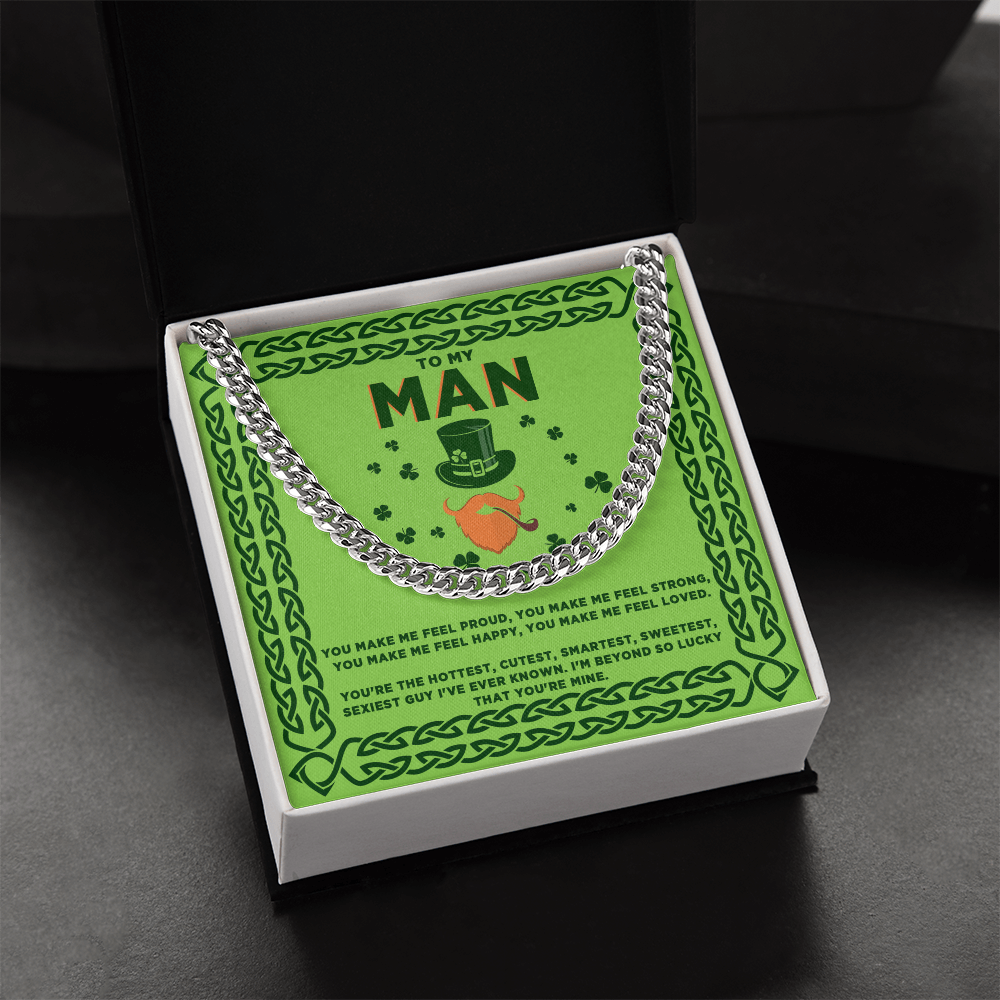 To My Man St. Patrick's Day Cuban Link Chain Necklace – Romantic Gift for Boyfriend or Husband | Gold or Silver Finish