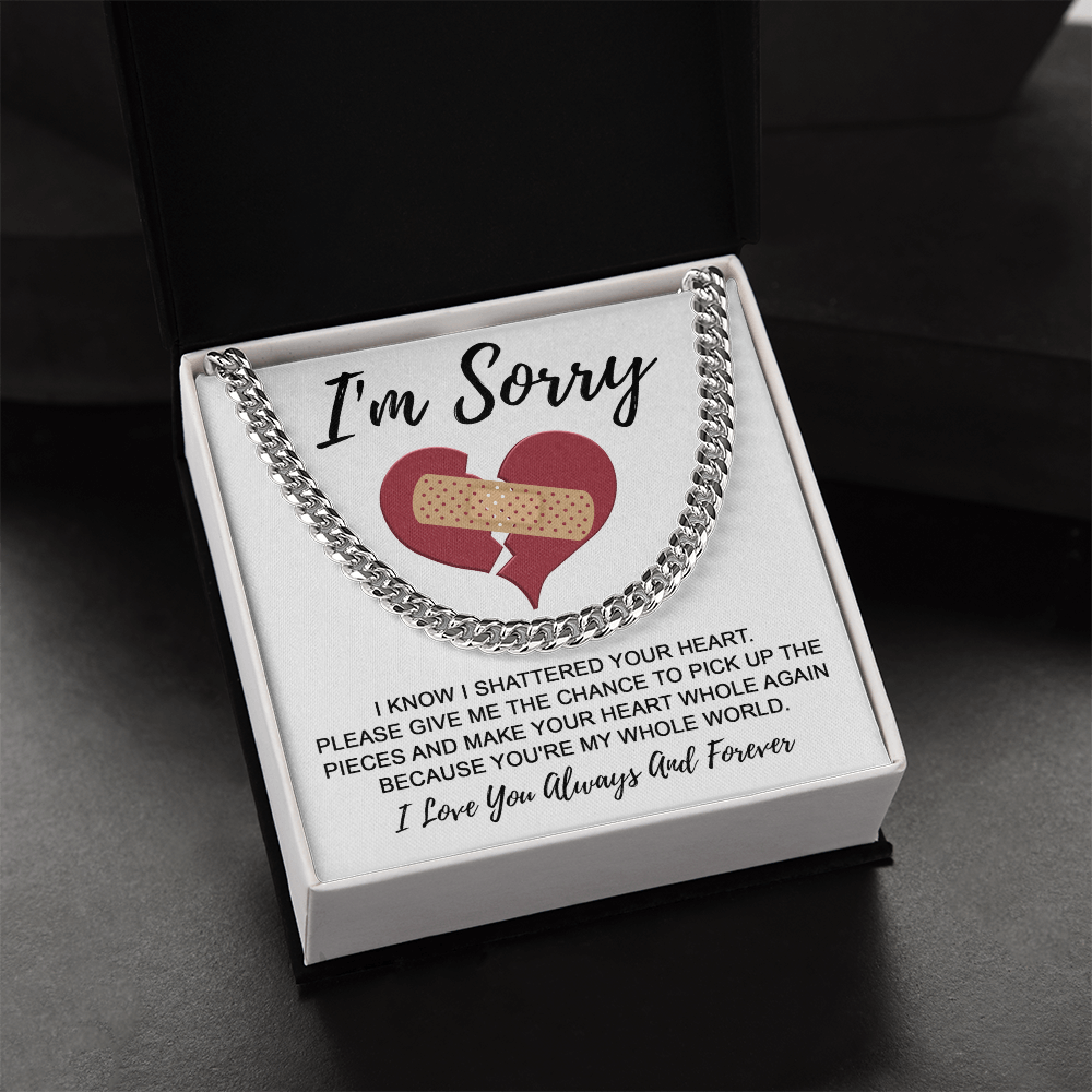 Apology Gift for Him - I'm Sorry - Cuban Chain Necklace with Gift Card and Box