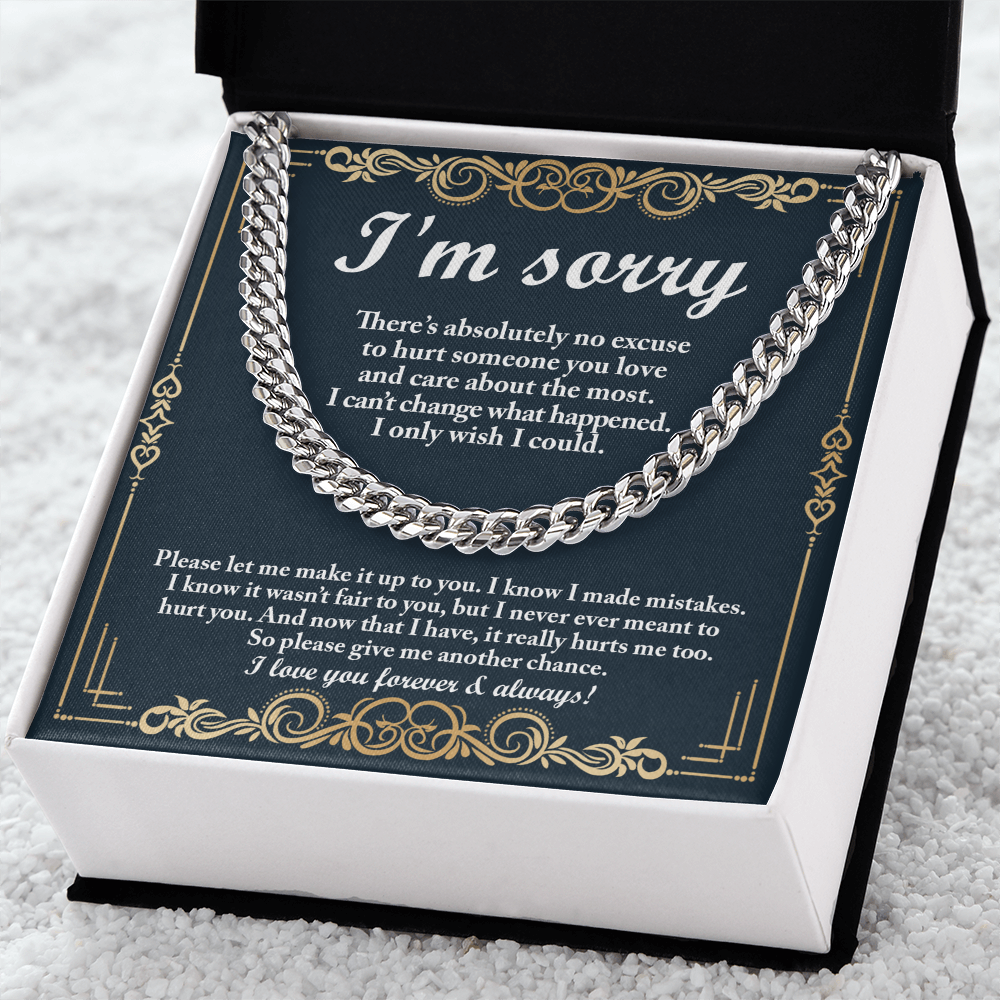 Heartfelt Apology Cuban Link Necklace – To My Love | Gold Chain Gift for Boyfriend or Husband