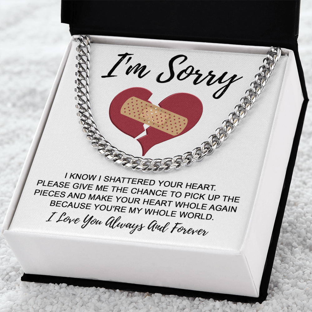 Apology Gift for Him - I'm Sorry - Cuban Chain Necklace with Gift Card and Box