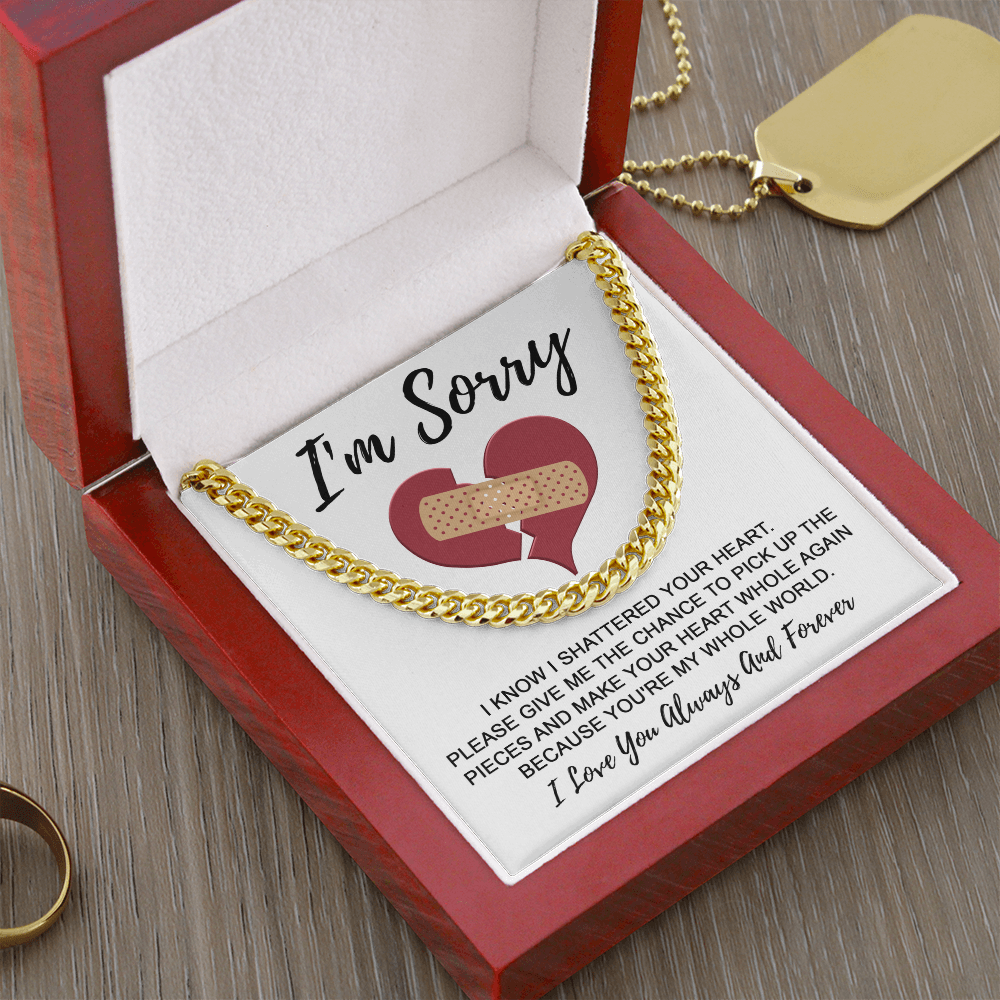 Apology Gift for Him - I'm Sorry - Cuban Chain Necklace with Gift Card and Box