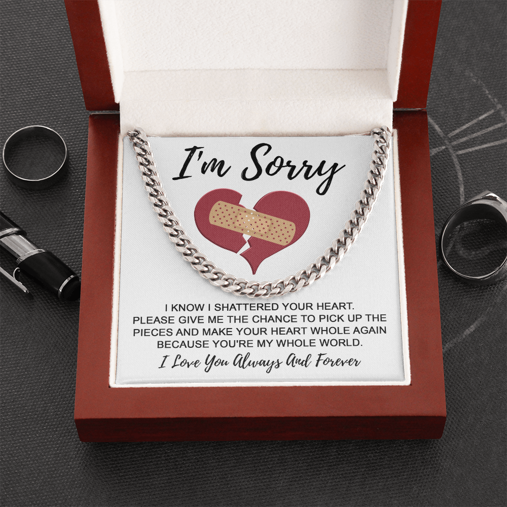 Apology Gift for Him - I'm Sorry - Cuban Chain Necklace with Gift Card and Box