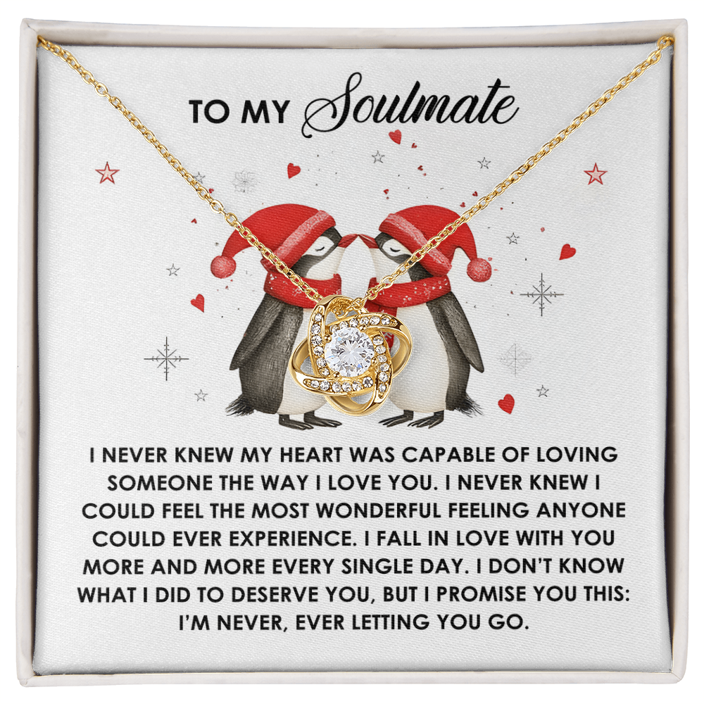 To My Soulmate Penguin Love Knot Necklace – Forever Love Gift for Her