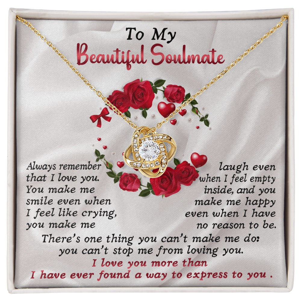 To My Beautiful Soulmate Love Knot Necklace – Emotional Forever Love Gift for Her